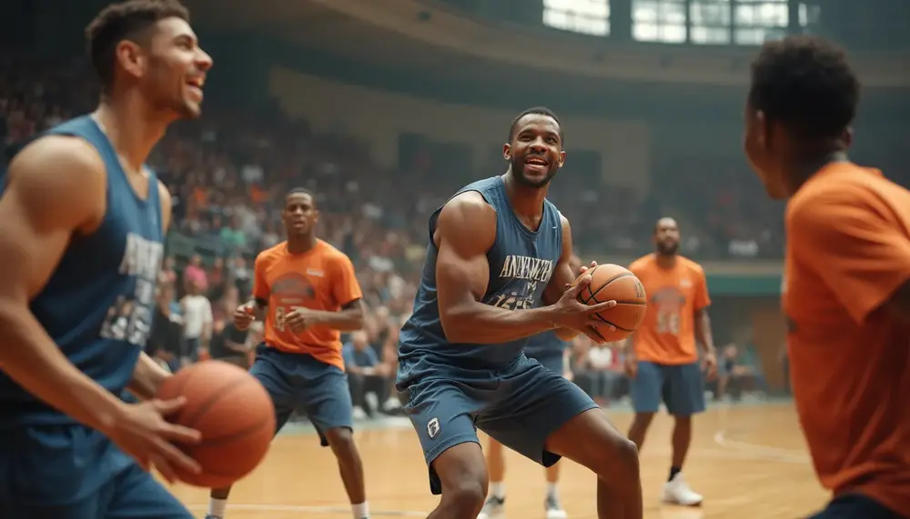 Armwrestler Matthias Schlitte zeigt Vielseitigkeit beim Promi-Basketball in Magdeburg